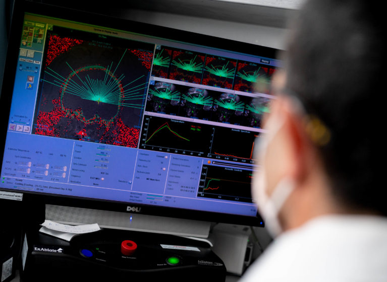 Researcher looking at computer screen