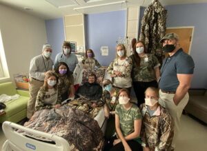 The UVA Children's stem cell transplant team dressed in camo to support their first patient to receive an autologous transplant.